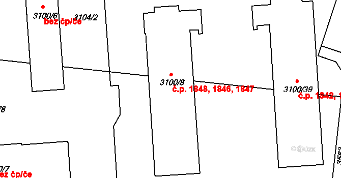 Holešov 1846,1847,1848 na parcele st. 3100/8 v KÚ Holešov, Katastrální mapa