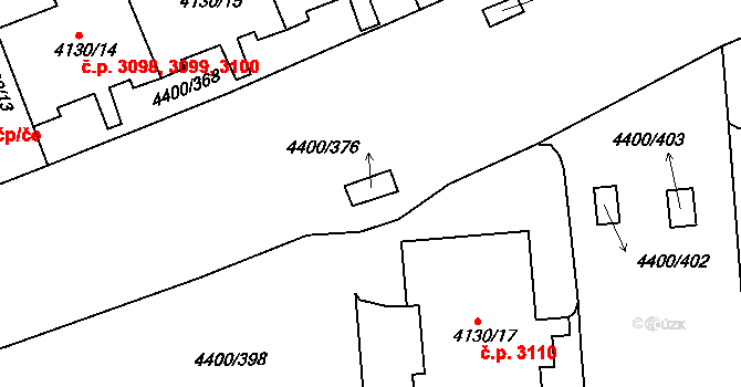 Praha 46764925 na parcele st. 4400/376 v KÚ Modřany, Katastrální mapa
