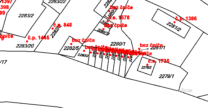 Děčín 47962925 na parcele st. 2280/5 v KÚ Děčín, Katastrální mapa