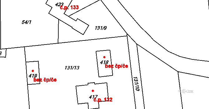 Skryje 49026925 na parcele st. 418 v KÚ Skryje nad Berounkou, Katastrální mapa