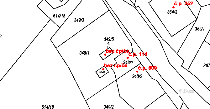Srubec 49078925 na parcele st. 349/5 v KÚ Srubec, Katastrální mapa
