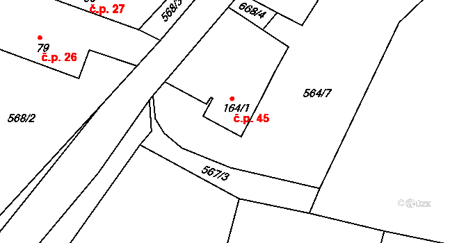 Smrkový Týnec 45, Rabštejnská Lhota na parcele st. 164/1 v KÚ Smrkový Týnec, Katastrální mapa