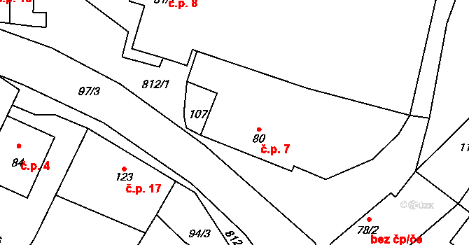 Hřiby 7, Vitice na parcele st. 80 v KÚ Hřiby, Katastrální mapa