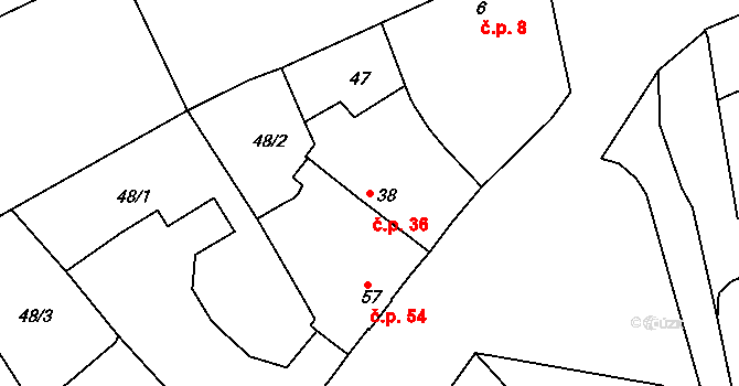 Mlékojedy 36, Neratovice na parcele st. 38 v KÚ Mlékojedy u Neratovic, Katastrální mapa