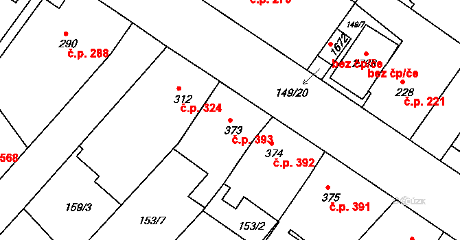 Neratovice 393 na parcele st. 373 v KÚ Neratovice, Katastrální mapa
