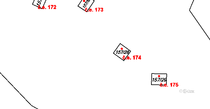 Petrov 174 na parcele st. 157/28 v KÚ Petrov u Prahy, Katastrální mapa