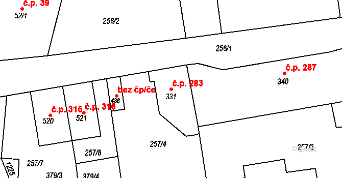 Velká Ves 283, Broumov na parcele st. 331 v KÚ Velká Ves u Broumova, Katastrální mapa