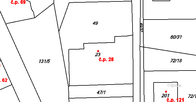 Blato 28, Mikulovice na parcele st. 23 v KÚ Blato, Katastrální mapa