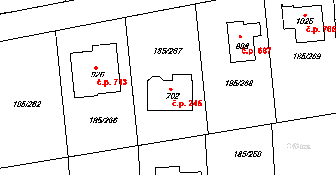 Chýně 245 na parcele st. 702 v KÚ Chýně, Katastrální mapa