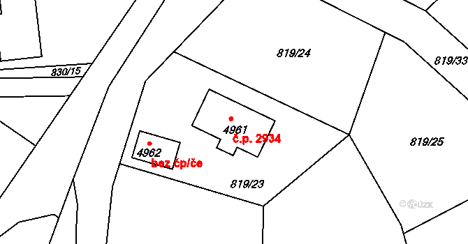 Rožnov pod Radhoštěm 2934 na parcele st. 4961 v KÚ Rožnov pod Radhoštěm, Katastrální mapa