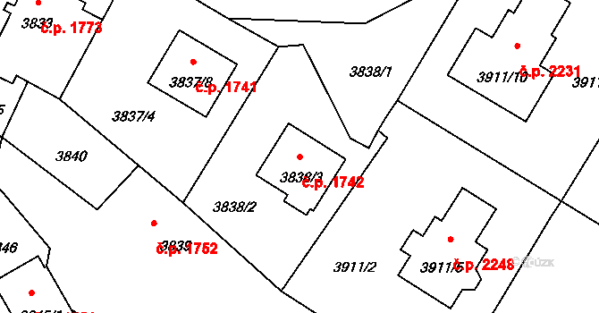 Zábřeh 1742 na parcele st. 3838/3 v KÚ Zábřeh na Moravě, Katastrální mapa