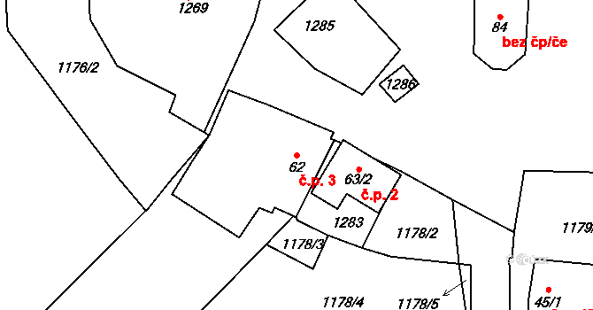 Výrov 3, Husinec na parcele st. 62 v KÚ Výrov u Husince, Katastrální mapa