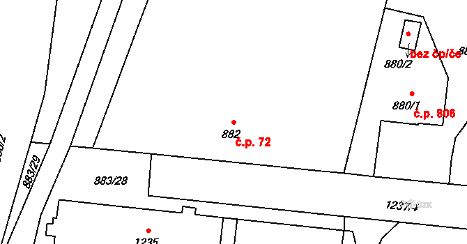 Kopřivnice 72 na parcele st. 882 v KÚ Kopřivnice, Katastrální mapa
