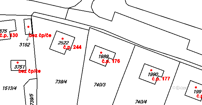 Nádražní Předměstí 176, Český Krumlov na parcele st. 1989 v KÚ Český Krumlov, Katastrální mapa