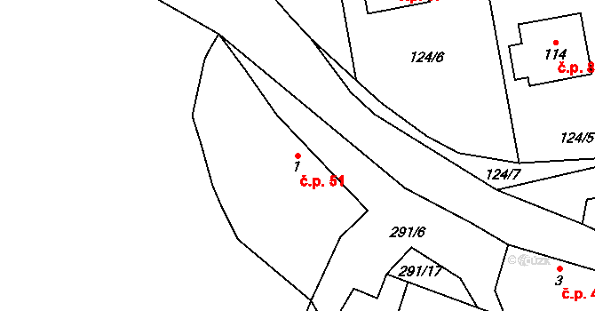 Osek 51 na parcele st. 1 v KÚ Osek u Radomyšle, Katastrální mapa