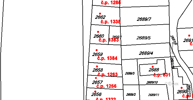 Louny 1384 na parcele st. 2659 v KÚ Louny, Katastrální mapa