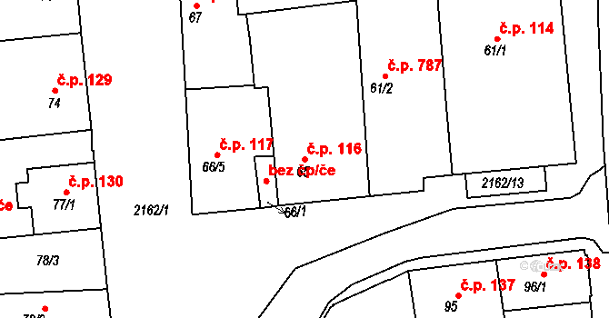 Golčův Jeníkov 116 na parcele st. 65 v KÚ Golčův Jeníkov, Katastrální mapa