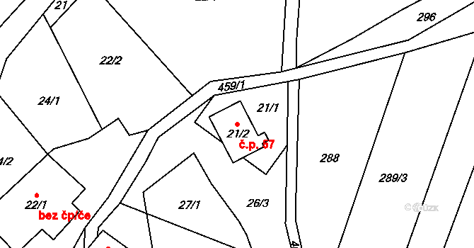 Hluboká 57, Krucemburk na parcele st. 21/2 v KÚ Hluboká u Krucemburku, Katastrální mapa