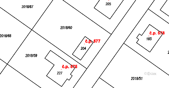 Chlupice 577, Hostěradice na parcele st. 204 v KÚ Chlupice, Katastrální mapa