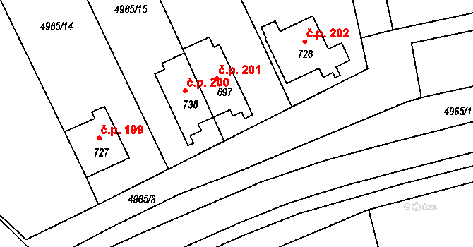 Pasohlávky 201 na parcele st. 697 v KÚ Pasohlávky, Katastrální mapa