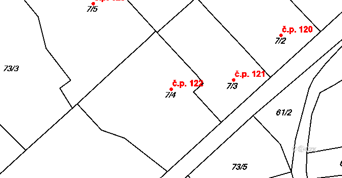 Krumsín 122 na parcele st. 7/4 v KÚ Krumsín, Katastrální mapa