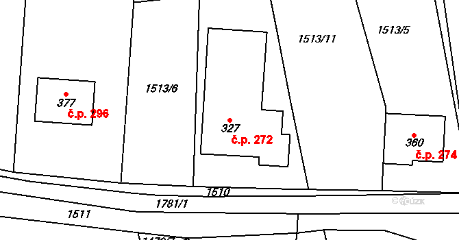 Pěnčín 272 na parcele st. 327 v KÚ Pěnčín na Moravě, Katastrální mapa