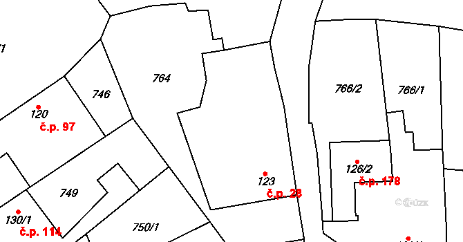 Chobyně 28, Šubířov na parcele st. 123 v KÚ Šubířov, Katastrální mapa