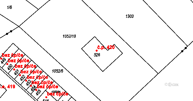 Žiželice 420 na parcele st. 526 v KÚ Žiželice nad Cidlinou, Katastrální mapa