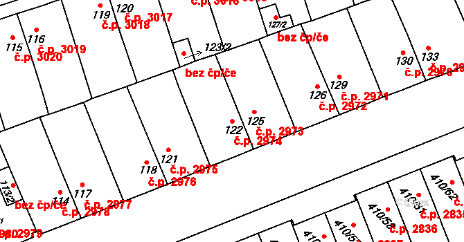 Znojmo 2974 na parcele st. 122 v KÚ Znojmo-Louka, Katastrální mapa