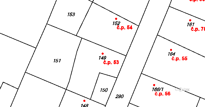 Čilec 53 na parcele st. 149 v KÚ Čilec, Katastrální mapa