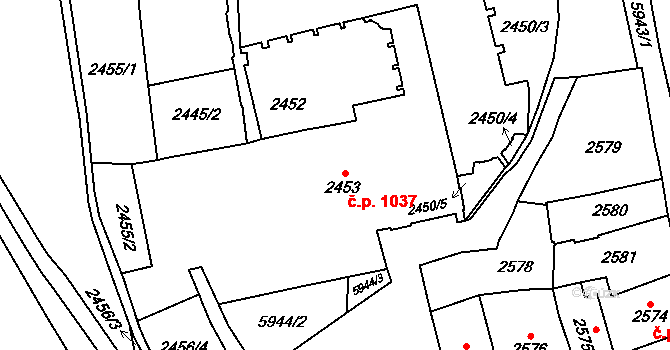 Jihlava 1037 na parcele st. 2453 v KÚ Jihlava, Katastrální mapa