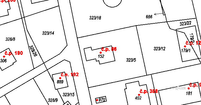 Řež 86, Husinec na parcele st. 152 v KÚ Husinec u Řeže, Katastrální mapa