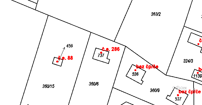 Mirošovice 286 na parcele st. 737 v KÚ Mirošovice u Říčan, Katastrální mapa