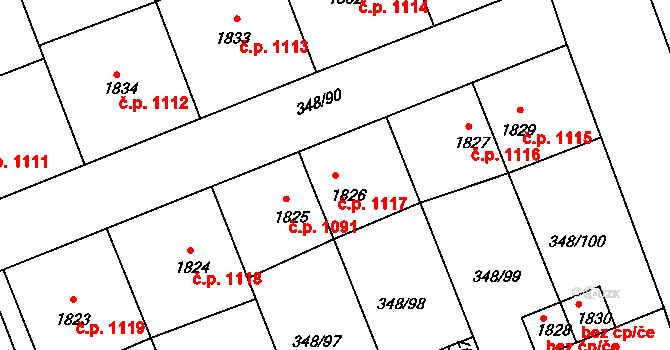 Dobříš 1117 na parcele st. 1826 v KÚ Dobříš, Katastrální mapa