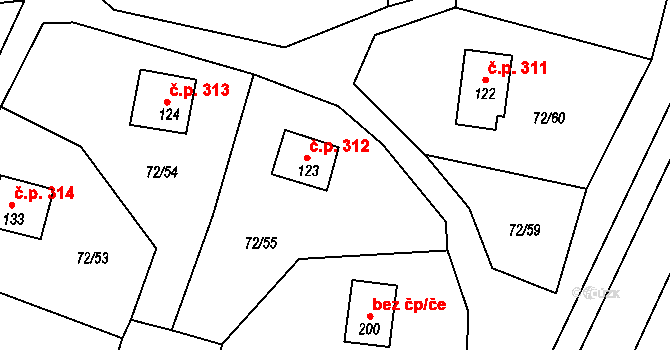 Klení 312, Benešov nad Černou na parcele st. 123 v KÚ Klení, Katastrální mapa