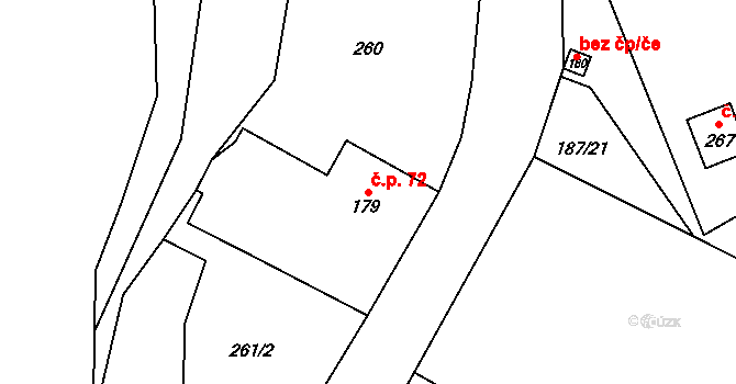 Zákolany 72 na parcele st. 179 v KÚ Trněný Újezd u Zákolan, Katastrální mapa
