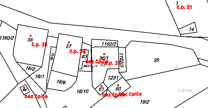 Cerekvička 23, Cerekvička-Rosice na parcele st. 36/1 v KÚ Cerekvička, Katastrální mapa