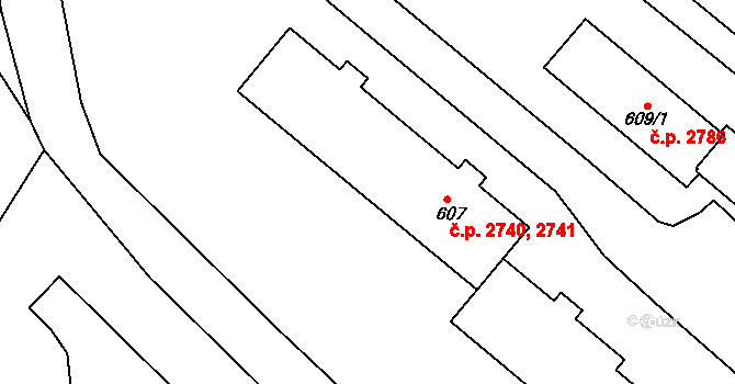 Šumperk 2740,2741 na parcele st. 607 v KÚ Dolní Temenice, Katastrální mapa