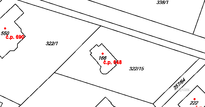 Struhařov 648, Kamenice na parcele st. 166 v KÚ Štiřín, Katastrální mapa