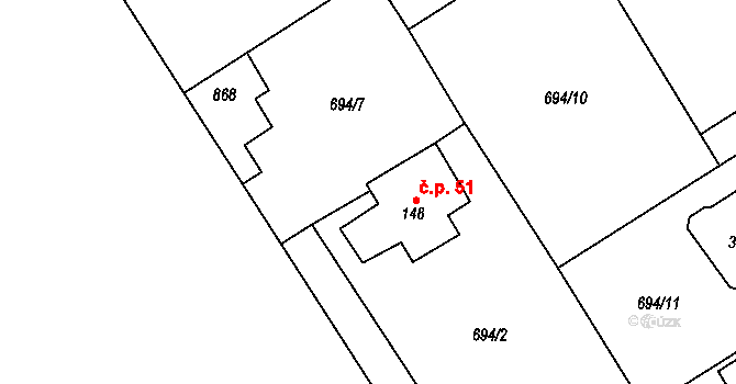 Žernovka 51, Mukařov na parcele st. 148 v KÚ Žernovka, Katastrální mapa