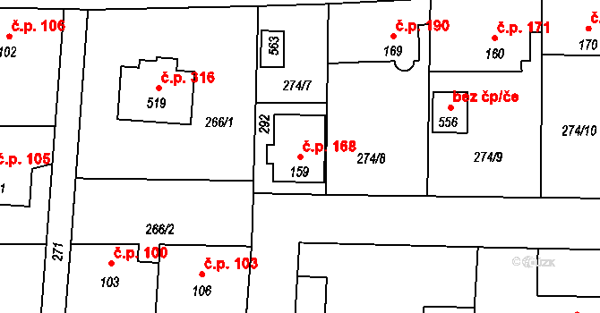 Strančice 168 na parcele st. 159 v KÚ Strančice, Katastrální mapa