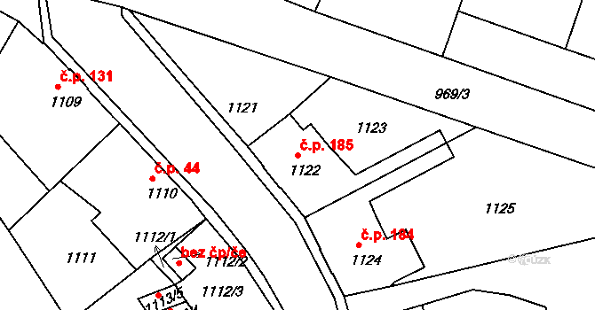 Děčín IV-Podmokly 185, Děčín na parcele st. 1122 v KÚ Podmokly, Katastrální mapa
