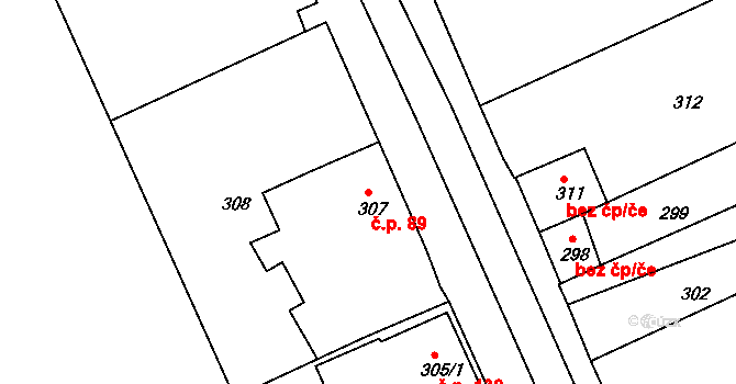 Obůrka 89, Blansko na parcele st. 307 v KÚ Těchov, Katastrální mapa