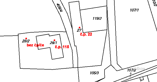 Horní Stakory 22, Kosmonosy na parcele st. 27 v KÚ Horní Stakory, Katastrální mapa