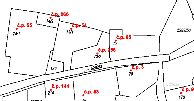 Chyňava 356 na parcele st. 73/2 v KÚ Chyňava, Katastrální mapa