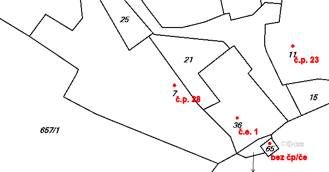 Sviňomazy 28, Trpísty na parcele st. 7 v KÚ Sviňomazy, Katastrální mapa