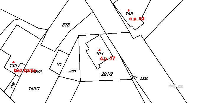 Dolní Výšina 77, Obora na parcele st. 108 v KÚ Obora u Tachova, Katastrální mapa
