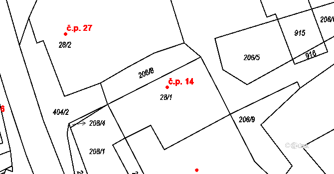 Moravská Chrastová 14, Brněnec na parcele st. 28/1 v KÚ Moravská Chrastová, Katastrální mapa