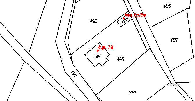 Chotovice 79 na parcele st. 49/4 v KÚ Chotovice u Nového Boru, Katastrální mapa