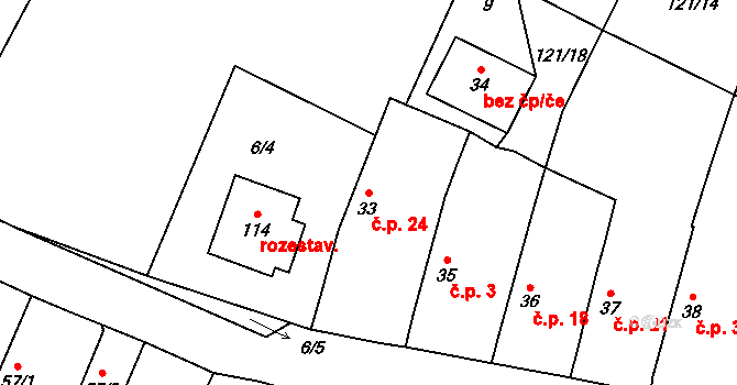 Počaply 24, Terezín na parcele st. 33 v KÚ Počaply u Terezína, Katastrální mapa